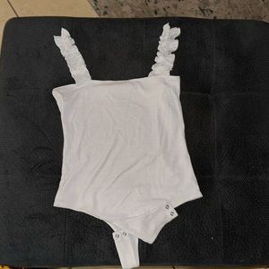 Double Zero, Medium, one piece all white with ruffle sleeves